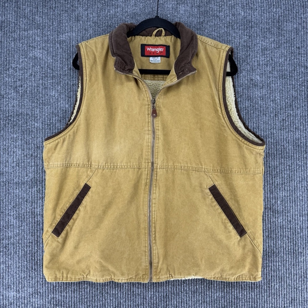 Vintage Wrangler Hero sherpa lined canvas work vest full zip men's Large barn
